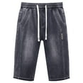 thumbnail image 1 of Hpapadks Jeans Shorts for Men Straight Leg Elastic Waist Drawstring Knee Length Denim Bermuda Shorts with Pockets Loose Fit Men Denim Shorts Grey M, 1 of 4