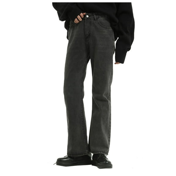Hpapadks Jeans for Men Casual Slim Fit Comfort Retro Flared Denim Trousers with Pockets Mens Jeans Grey M