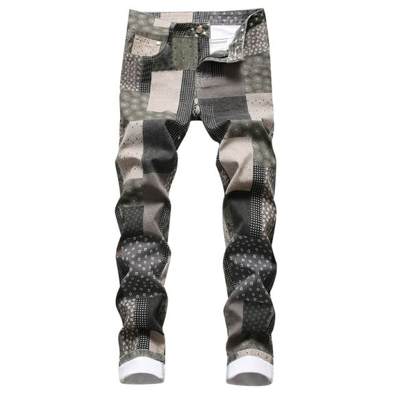 Hpapadks Jeans for Men Comfortable Fringe Drop Wide Leg Hip Hop Slouchy Patchwork Denim Pants Mens Jeans Grey XXXL