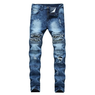 Hpapadks Jeans for Men Fashion Ripped Small Feet Slim Stretch Casual Denim Trousers Mens Jeans Blue L