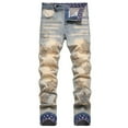 thumbnail image 1 of Hpapadks Jeans for Men Youth Street Embroidered Stretch Denim Pants with Vintage Hem Mens Jeans Blue XL, 1 of 7