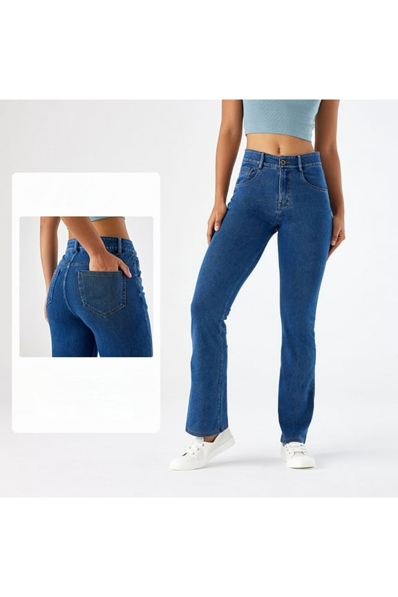 Jeans for Women Ladies Elastic Pull On Denim Pant Skinny Flared Bootcut Denim Trousers Pants for Women Blue M