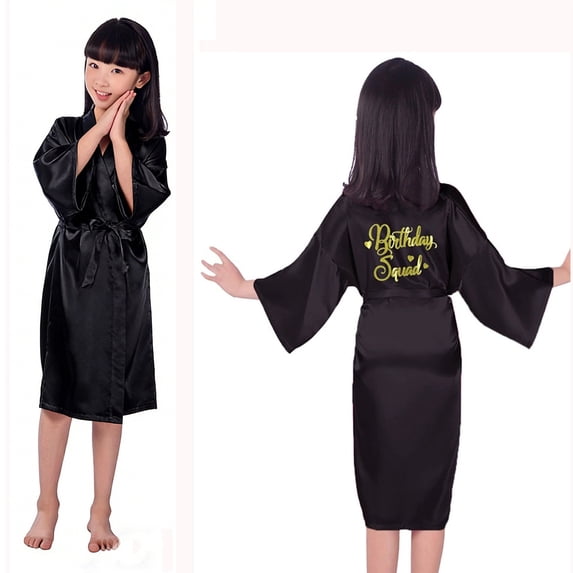 Hpapadks Kids Pajamas Girls Kids Gold Print Birthday Robe Kimono Party Pajama Cover Up Boys Pjs Black 7-9 Years