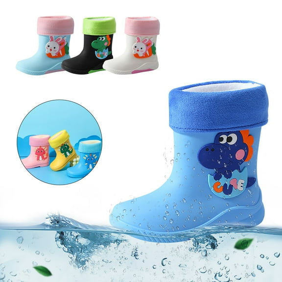 Hpapadks Kids Rain Boots Cute Cartoon Rubber Non Waterproof Water Shoes Casual Hiking Wide Calf Blue 3.5-4 Y