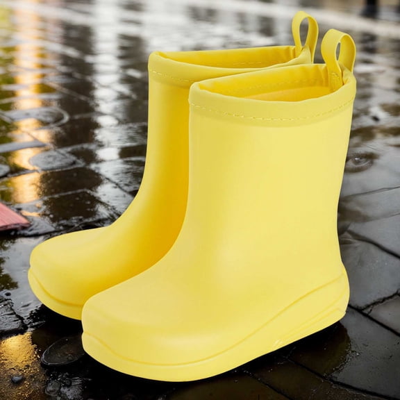 Hpapadks Kids Rain Boots Non Slip Comfortable Booties Outdoor Play and Daily Wear Solid Mid Top Rain Shoes Boys Waterproof Boots Yellow