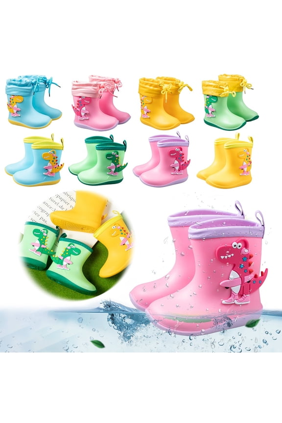 Kids Rain Boots Rainy Lightweight Short Ankle Outdoor Play Waterproof With Adjustable Drawstring Cute Cartoon Yellow 8-9 Y