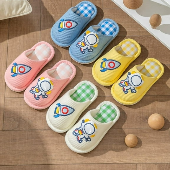 Hpapadks Kids Slippers Girls Fall Winter Male Life Non Short Warm Comfortable Cute Astronaut Pattern Girls Shoes Blue