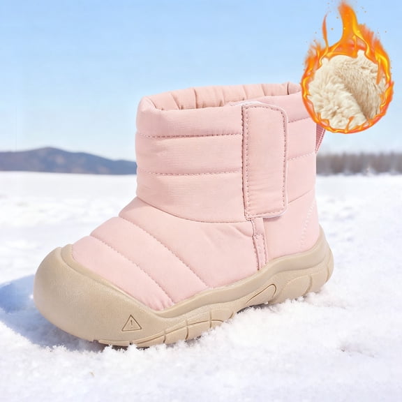 Hpapadks Kids Snow Boots Winter Warm Up Padded Thick Shoes Casual Wear Non Slip Short Booties Kids Winter Boots Red