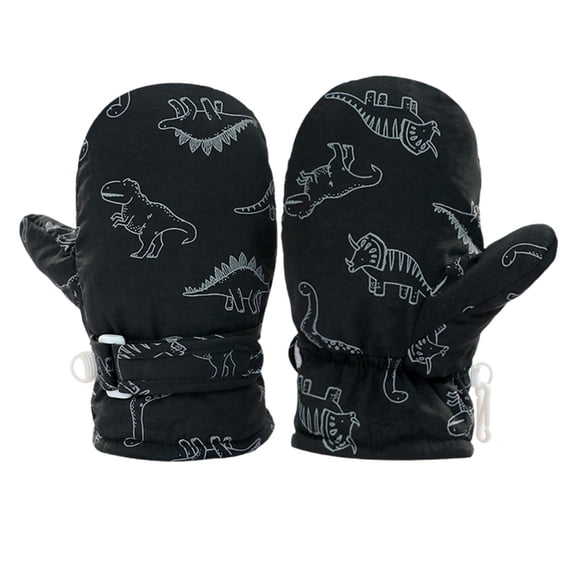 Hpapadks Kids Snow Gloves Winter Boys Girls Cute Print Warm Outdoor Sports Windproof Gloves Black 6-24 Months