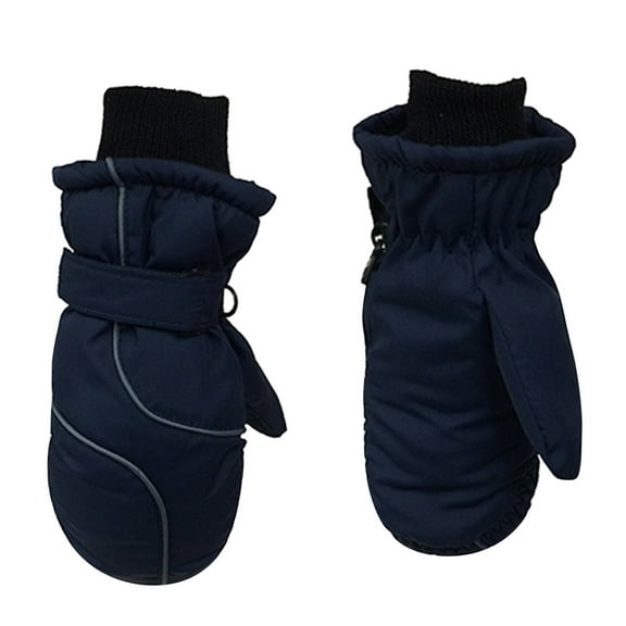Hpapadks Kids Snow Gloves Winter Girls Boys Thick Warm Waterproof Snowboarding Solid Gloves Baby Mittens Navy One Size