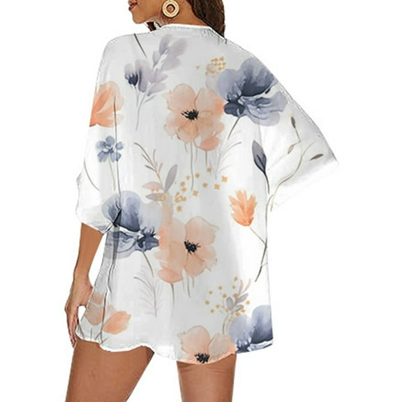 Hpapadks Kimono Cardigans for Women Open Front 3/4 Puff Sleeve Summer Beach Vacation Thin Chiffon Sunscreen Floral Shirt Women's Cardigans