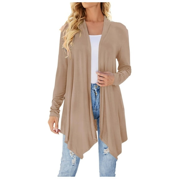 Hpapadks Long Cardigans for Women Lightweight Asymmetric Open Front Long Sleeve Solid Draped Mid Long Coat Shrugs for Women Dresses