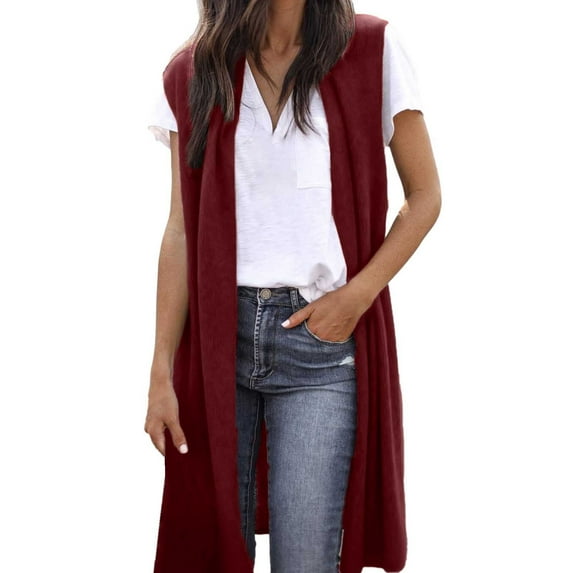 Hpapadks Long Cardigans for Women Lightweight Sleeveless Open Front Tunic Long Vest Tops Casual Cozy Solid Blouse Womens Cardigans