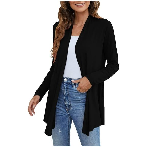 Hpapadks Long Cardigans for Women Open Front Elegant Formal Long Sleeve Solid Casual Soft Drape Long Coat Women's Cardigans