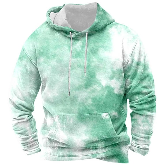 Hpapadks Men Hoodies Athleisure Drawstring Hoodies Pullover with Pocket Lightweight Long Sleeve Tie Dye Print Men's Sweatshirts