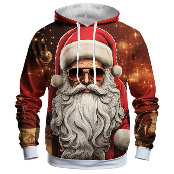 Hpapadks Men Hoodies Christmas Santa Print Hoodies Pullover Festival Party Long Sleeve Hooded Men's Sweatshirts