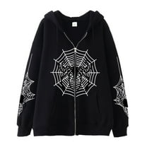 Hpapadks Men Hoodies Halloween Retro Spider Web Print Full Zip Hoodies Pullover with Pocket Oversized Long Sleeve Hooded Jacket Men's Sweatshirts