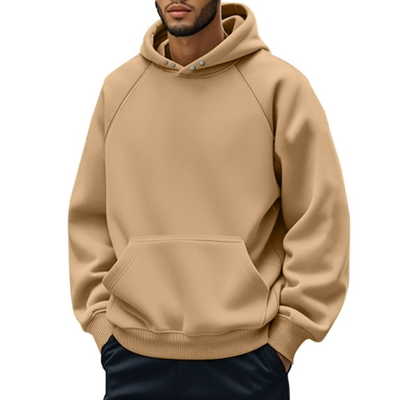 Hpapadks Men Hoodies Solid Hoodies Pullover with Front Pocket Oversize Drop Shoulder Hooded Men's Sweatshirts