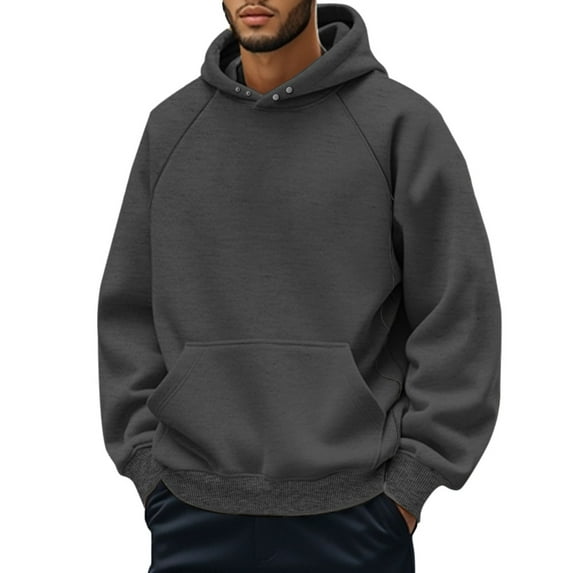 Hpapadks Men Hoodies Solid Hoodies Pullover with Front Pocket Oversize Drop Shoulder Hooded Men's Sweatshirts