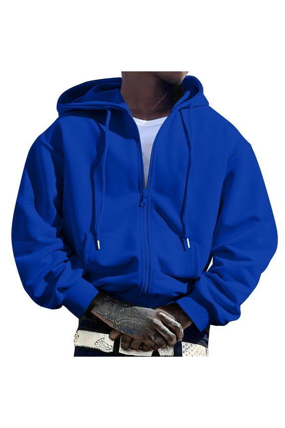 Men Hoodies Solid Oversized Zip Up Hoodies Pullover with Front Pocket Drop Shoulder Hooded Jacket Sweatshirts for Men