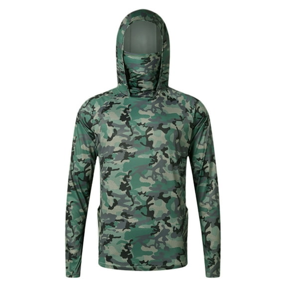 Hpapadks Men Hoodies Sun Protection Camo Hoodies Pullover with Face Mask Lightweight Breathable Uv Blocking Outdoor Hiking Fishing Gear Sweatshirts for Men