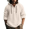 thumbnail image 1 of Hpapadks Men Shirt Hooded Long Sleeve Buttons Pullover Blouses with Pocket Solid Loose Mens Dress Shirts Khaki L, 1 of 5