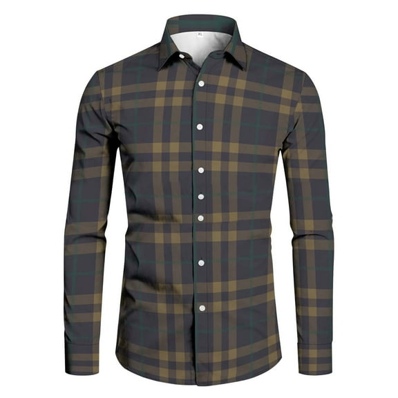 Hpapadks Men Shirt Long Sleeve Plaid Print Lapel Slim Fit Tops Outdoor Mens Dress Shirts Grey L