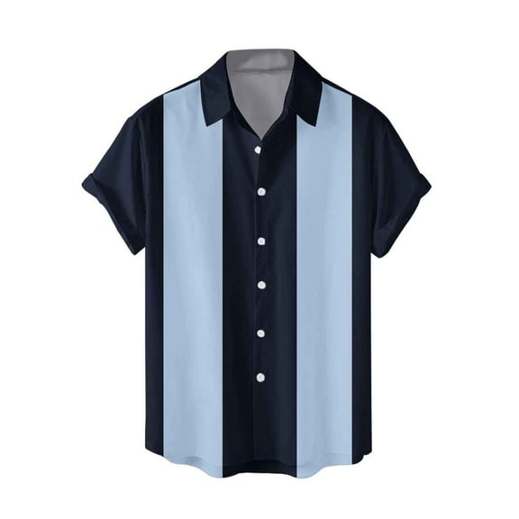 Hpapadks Men Shirt Short Sleeve Color Matching Lapel Button Down Blouses Loose Mens Dress Shirt Black M