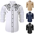 thumbnail image 1 of Men Shirts Western Cowboy Embroidered Long Sleeve Button Down Lapel Business Blouses Casual Slim Fit Hawaiian Shirt for Men White XXXL, 1 of 5