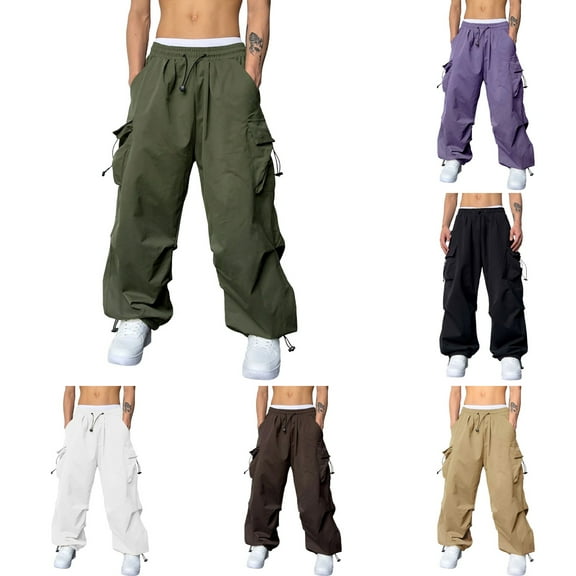 Hpapadks Men's Baggy Cargo Pants Casual Parachute Cargo Pants Loose Fit Hip Hop Harem Pants with Pockets