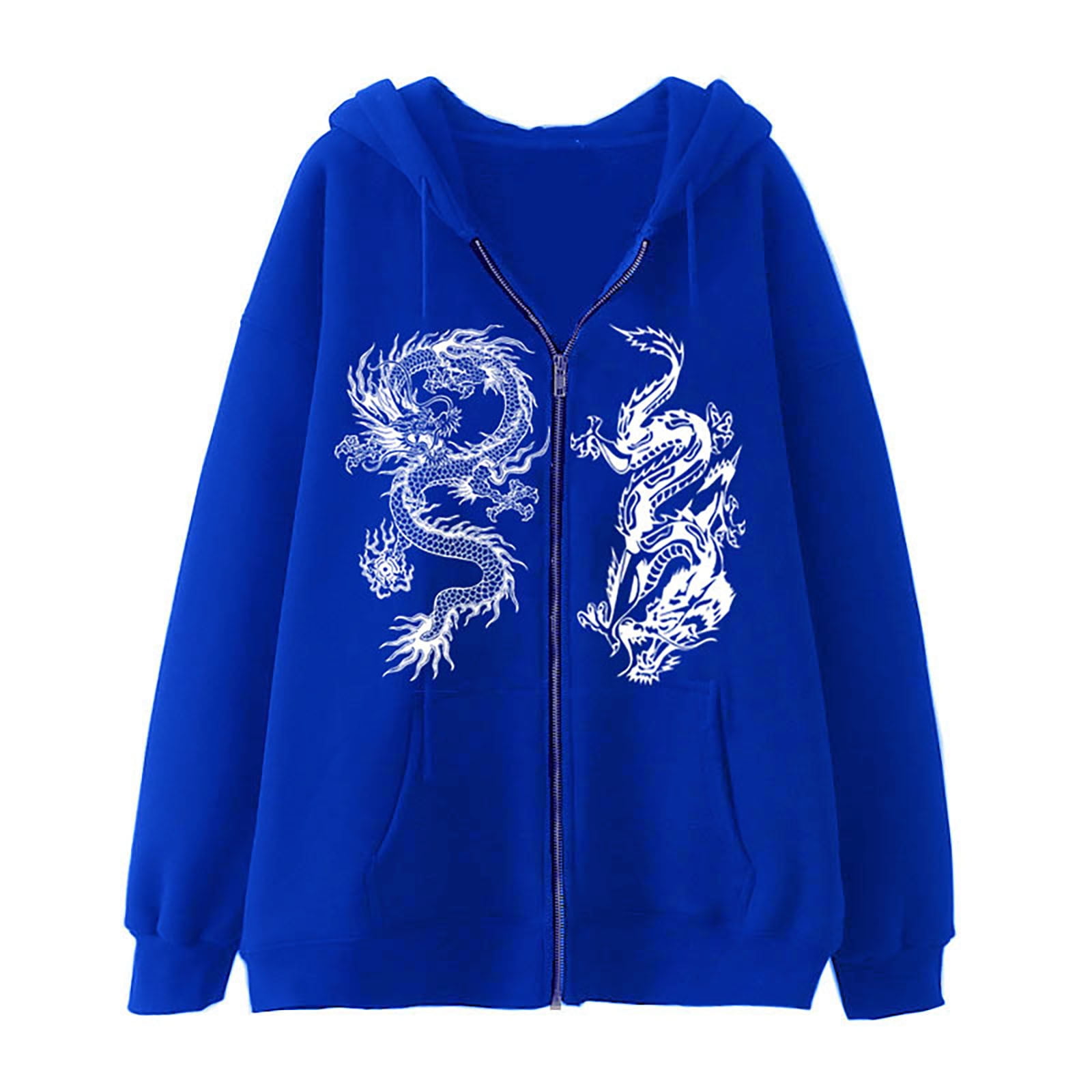 Hpapadks Men's Hoodies Oversized Full Zip Hoodies Pullover with Chinese Dragon Print Gothic Graphic Hooded Jacket Mens Sweatshirts