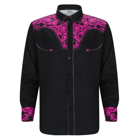 Hpapadks Men's Shirts 3D Floral Print Lapel Button Down Long Sleeve Blouses Mens Dress Shirts Hot Pink M