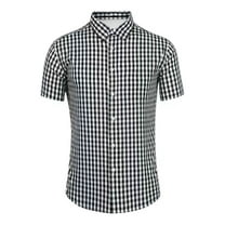 Hpapadks Men's Shirts Casual Short Sleeve Button Down Oktoberfest Plaid Lapel Blouses Loose Dress Shirts for Men Black L