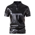 thumbnail image 1 of Hpapadks Men's Shirts Short Sleeve Nightclub Bright Solid Polo Blouses Loose Men Dress Shirt Black XL, 1 of 4