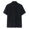 thumbnail image 1 of Hpapadks Men's Shirts Solid Short Sleeve Chinese Classical Style Lapel Tai Chi Buckle Blouses Men Dress Shirt Black XL, 1 of 4