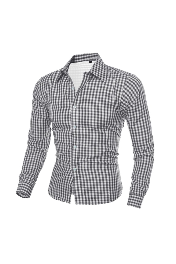 Mens Casual Shirts Casual Long Sleeve Lapel Button Down Plaid Self Cultivation Tops Slim Fit Dress Shirts for Men Dark Gray XL