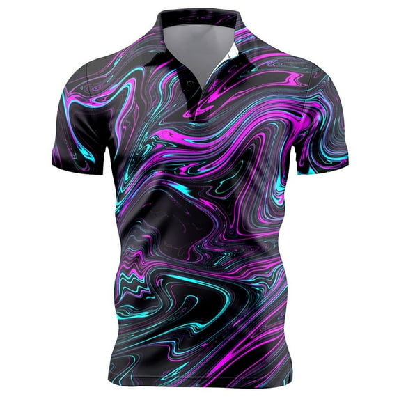Hpapadks Mens Casual Shirts Short Sleeve Full Print Button Up Polo Blouses Outdoor Beach Loose Dress Shirts for Men Dark Purple L