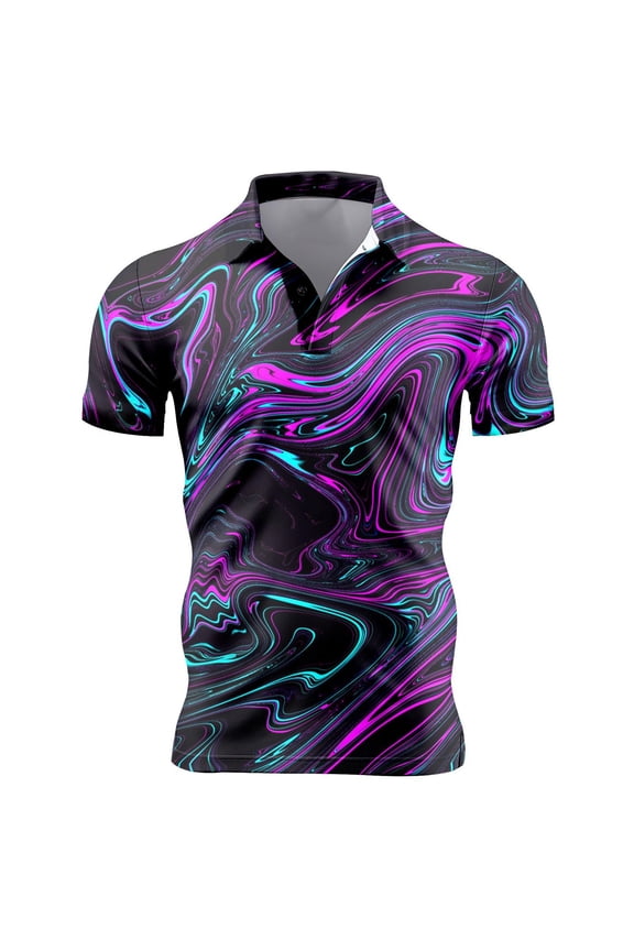 Mens Casual Shirts Short Sleeve Full Print Button Up Polo Blouses Outdoor Beach Loose Dress Shirts for Men Dark Purple L