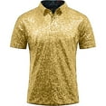 thumbnail image 1 of Hpapadks Mens Casual Shirts Short Sleeve Turndown Sparkles Sequins Tops Polo Disco Nightclub Party Blouses Relaxd Men Dress Shirt Gold L, 1 of 4