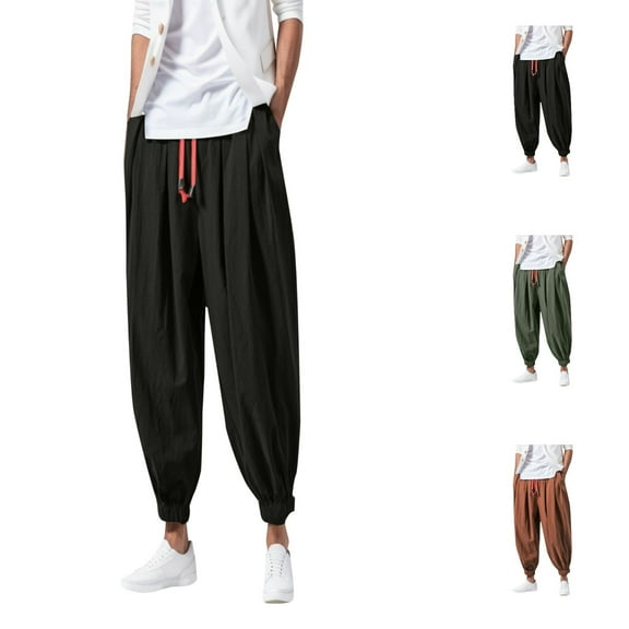 Hpapadks Mens Hip Hop Harem Pants Fashion Solid Color Oversized Tapered Pants Casual Comfy Elastic Drawstring Baggy Trouser