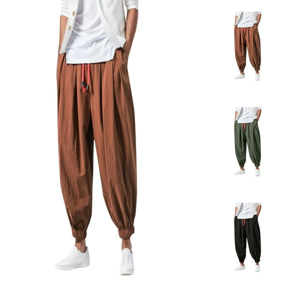 Hpapadks Mens Hop Harem Pants Fashion Solid Color Oversized Tapered Pants Casual Comfy Elastic Drawstring Baggy Trouser
