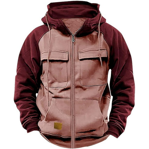 Hpapadks Mens Hoodie Tactical Outdoor Zip Up Hooded Jacket with Pocket Color Block Raglan Sleeve Hoodies Pullover Men's Sweatshirts