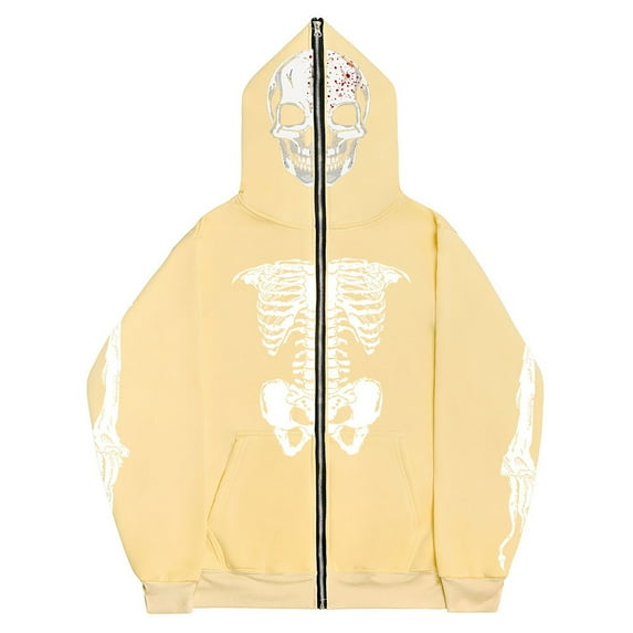 Hpapadks Mens Hoodies Glow In The Dark Vintage Gothic Skull Print Full Zip Hoodies Pullover with Pocket Halloween Hooded Jacket Men's Sweatshirts