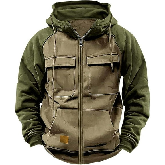 Hpapadks Mens Hoodies Tactical Outdoor Zip Up Hooded Jacket with Pocket Color Block Raglan Sleeve Hoodies Pullover Mens Sweatshirts