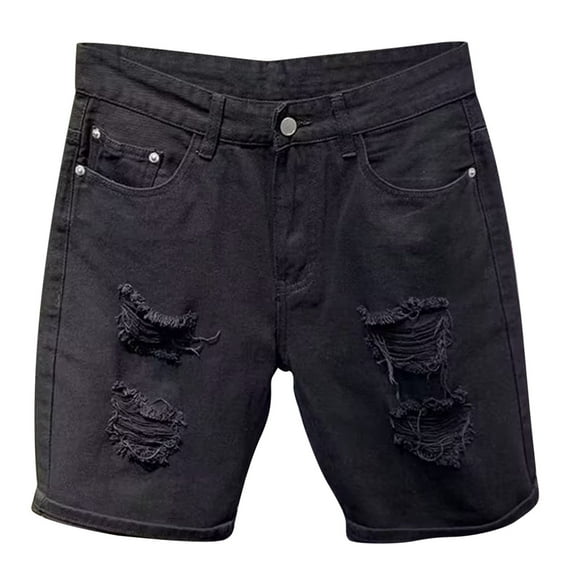 Hpapadks Mens Jean Shorts Summer Ripped Straight Quarter Pants with Pockets Distressed Button Casual Mens Denim Shorts Black 36