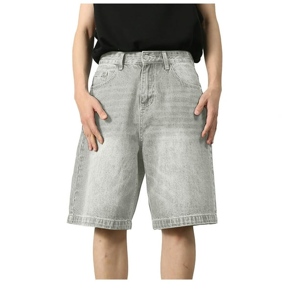 Hpapadks Mens Jeans Shorts Casual Stretch Baggy Solid Denim Bermuda Shorts with Pocket Basic Classic Loose Fit Comfortables Men's Denim Shorts Grey L