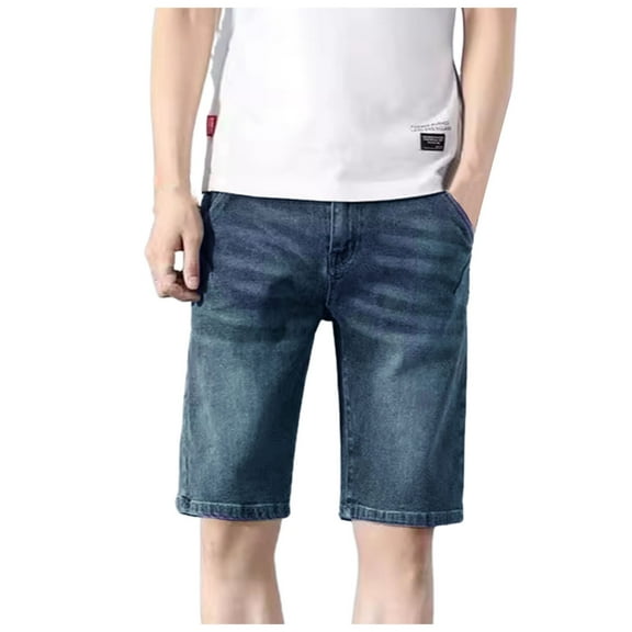 Hpapadks Mens Jeans Shorts Loose Fit Straight Leg Casual Stretch Denim Bermuda Shorts with Pockets Knee Length Summer Men Denim Shorts Blue L