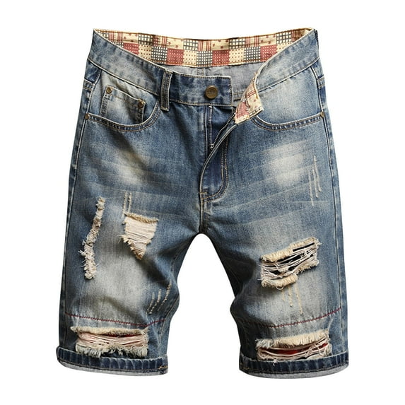Hpapadks Mens Jeans Shorts Ripped Distressed Loose Fit Knee Length Denim Bermuda Shorts with Pockets Casual Vintage Men's Denim Shorts Blue 31