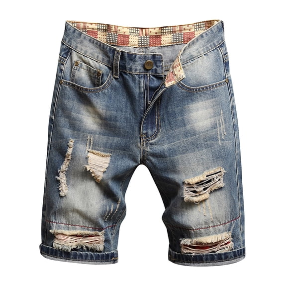 Hpapadks Mens Jeans Shorts Ripped Distressed Loose Fit Knee Length Denim Bermuda Shorts with Pockets Casual Vintage Men's Denim Shorts Blue 34