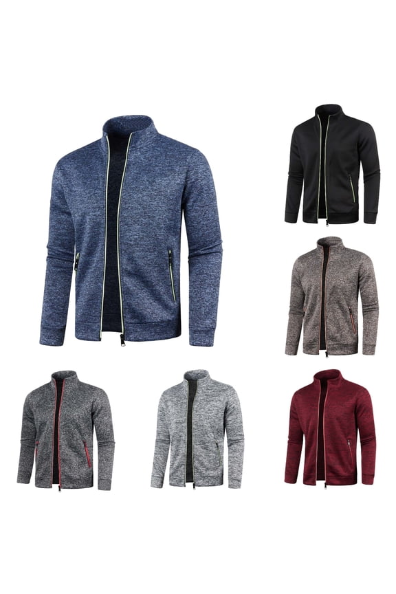 Mens Neck Full Zip Sweatshirts Plus Lightweight Jackets with Stand Collar & Zipper Pockets